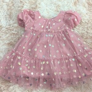 NWT, Pink W/Holographic Polka Dot Dress W/Matching Panties-Infant 12-18 Months